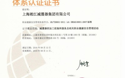淞江集团《职业健康安全管理体系认证证书》扫描件